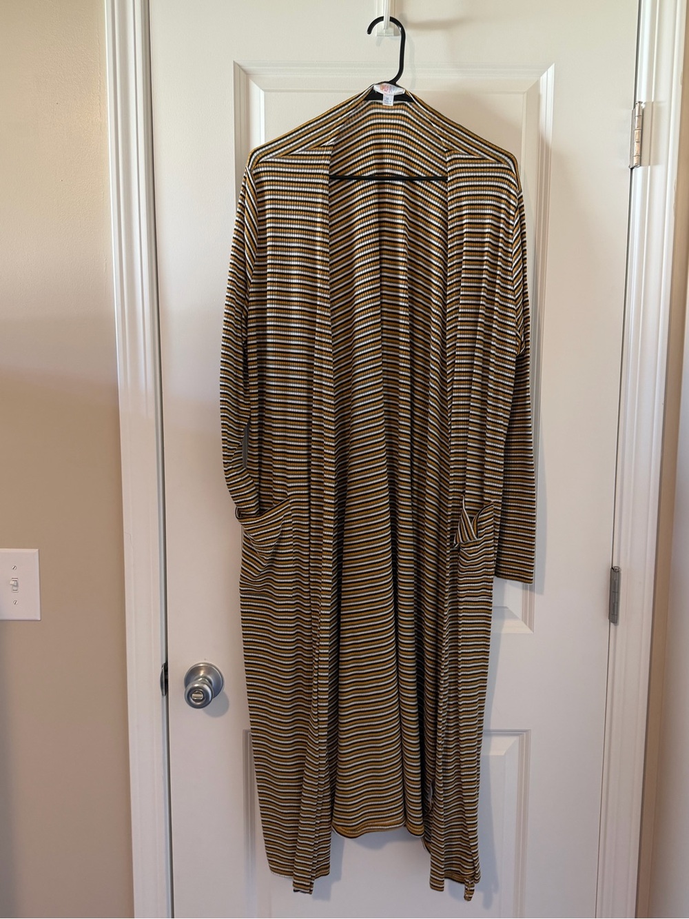 LuLaRoe Women's Striped Longline Cardigan - Brown, Black, White